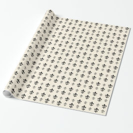 Papel De Presente Rico preto e branco Fleur De Lis