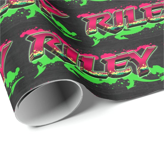 Papel De Presente Riley Vorname Name Graffiti red green (Ponta do rolo)