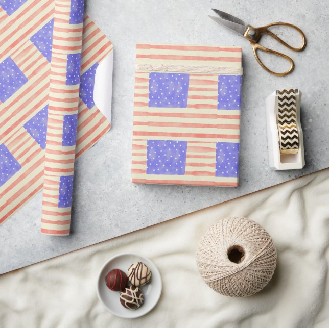 Papel De Presente Riqueza aquática padrão americano de bandeira (Artesanato)