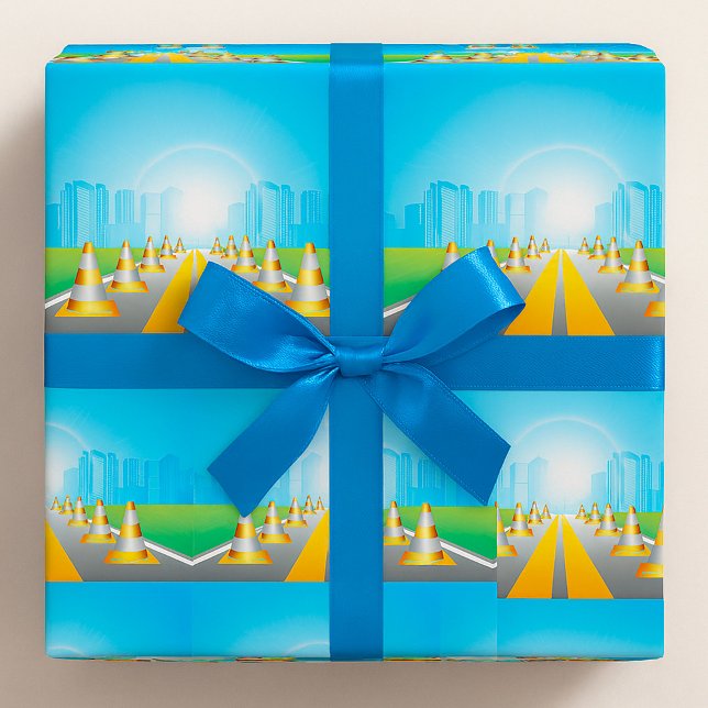 Papel De Presente Road Cones Leading To A City Wrapping Paper (Criador carregado)