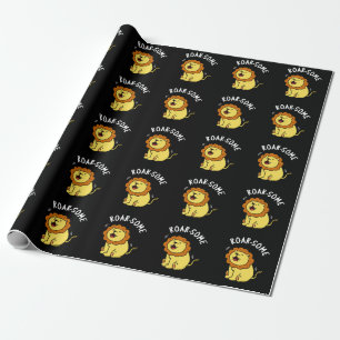 Papel De Presente Roarsome Funny Roaring Lion Pun Dark BG