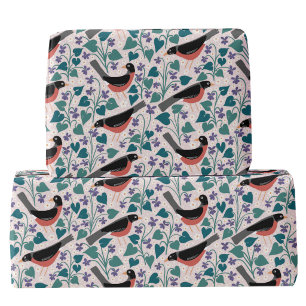 Papel De Presente Robeiro Americano Violeta Anêmona Pássaro Flor