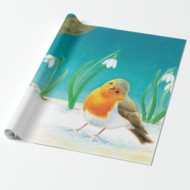 Papel De Presente Robin Bird (Erithacus rubecula) (Desenrolado)