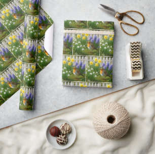 Papel De Presente Robin em um Jardim de Primavera