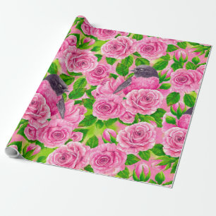 Papel De Presente Robin rosa e rosas