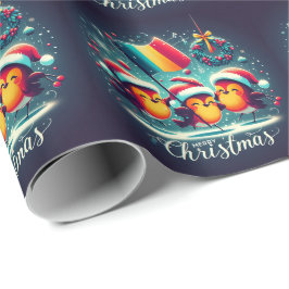 Papel De Presente Robins papais noeis com pavilhão romeno