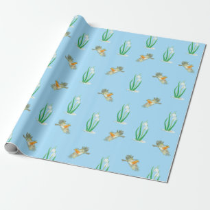 Papel De Presente Robins vermelhos e gotas de neve