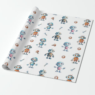 Papel De Presente Robô Cute Robot Kids Robótico