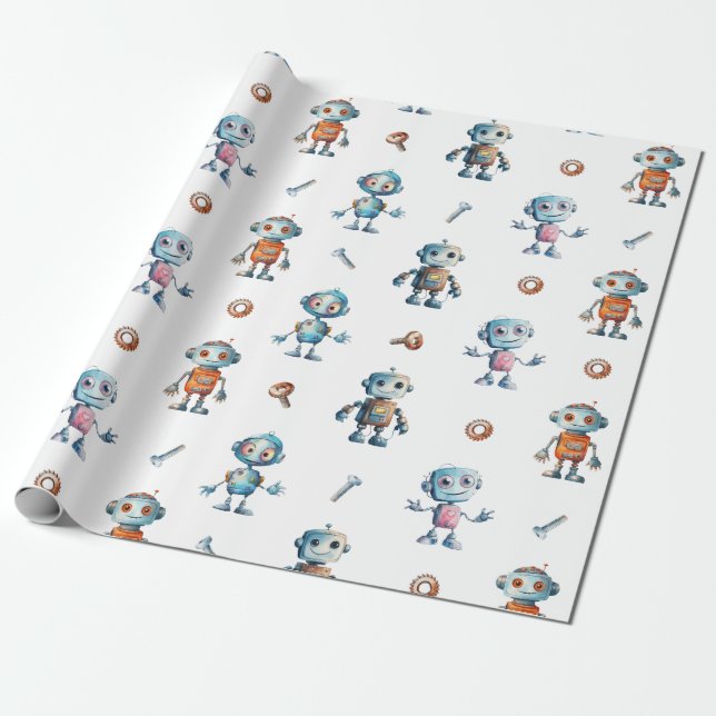 Papel De Presente Robô Cute Robot Kids Robótico (Desenrolado)