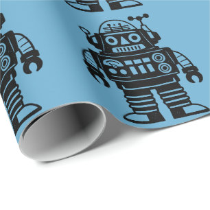 Papel De Presente Robô Inspirado no Estilo Retro de Meados do Século