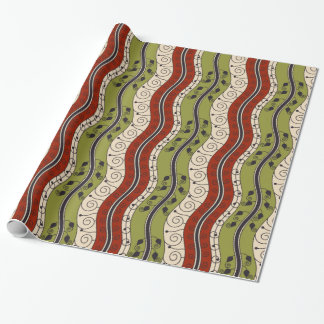 Papel De Presente Rochas e ondas em vermelho, verde e creme