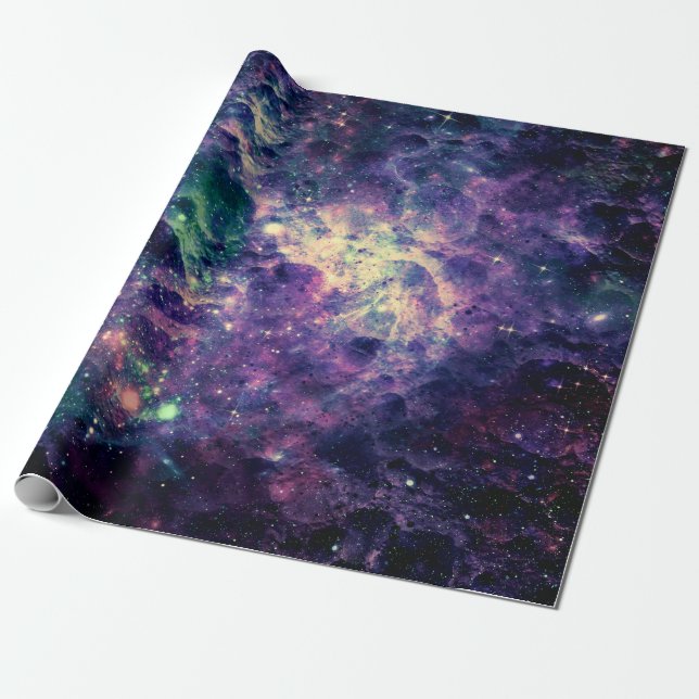 Papel De Presente Rochoso Espacial Galáxia Roxa Legal (Desenrolado)