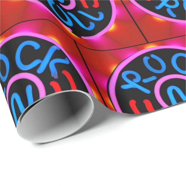 Papel De Presente Rock n Roll Música Neon Sinal Olhe Presente Molhan (Ponta do rolo)