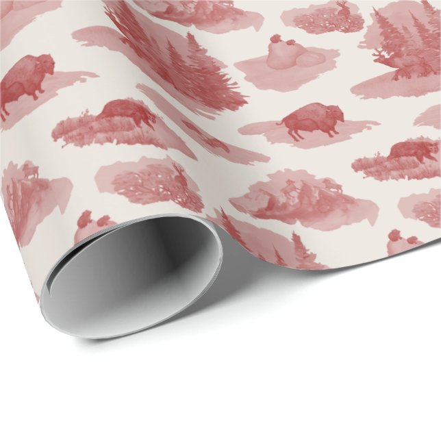 Papel De Presente Rocky Mountain Animal Toile (Red on...) (Ponta do rolo)