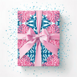 Papel De Presente Rococó Coral em Rosa e Água