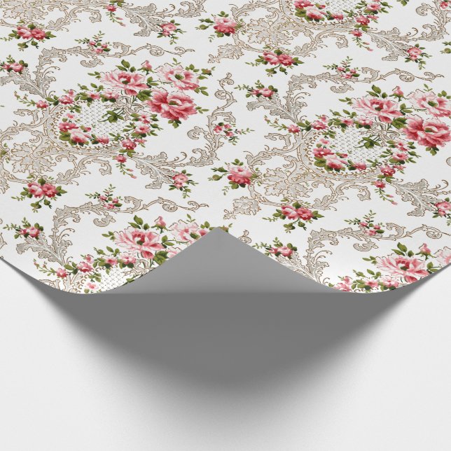 Papel De Presente Rococo Floral Branco Elegante (Ponta)