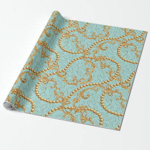 Papel De Presente Rococo golden elements seamless pattern. Gold text