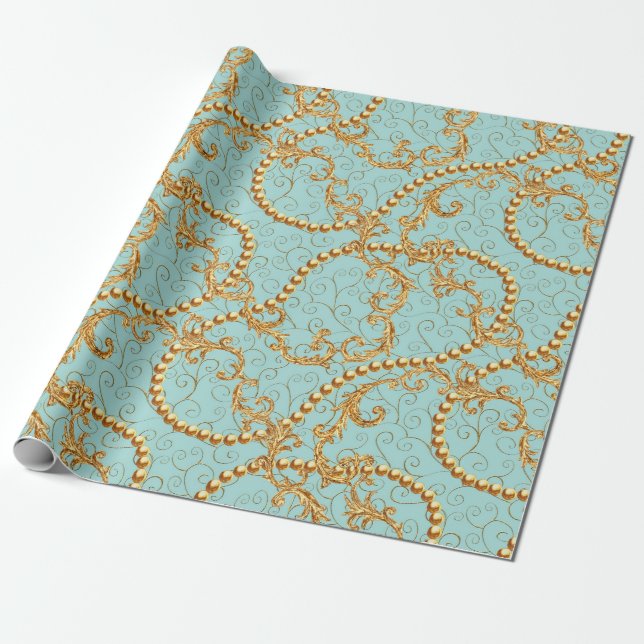 Papel De Presente Rococo golden elements seamless pattern. Gold text (Desenrolado)