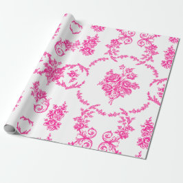 Papel De Presente rococo - ornamentado branco-rosa, botânico,