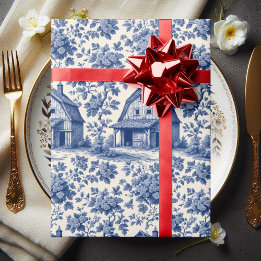 Papel De Presente Rococó Ornate Toile Floral Azul Celeiro Rústico