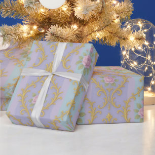Papel de Presente Rococó Pastel – Dourado Antigo e