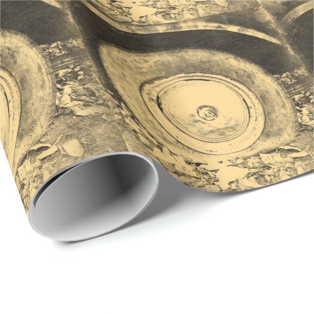 Papel De Presente Roda Antiga Do Carro Clássico (Ponta do rolo)