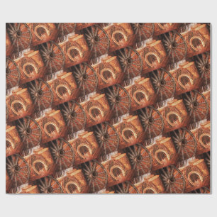 Papel De Presente Roda de Carroça Rústica Ferraduras Estilo Western