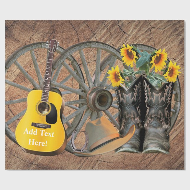 Papel De Presente Roda Ocidental Guitar Guitarra Botas de Girassol (Aberto)