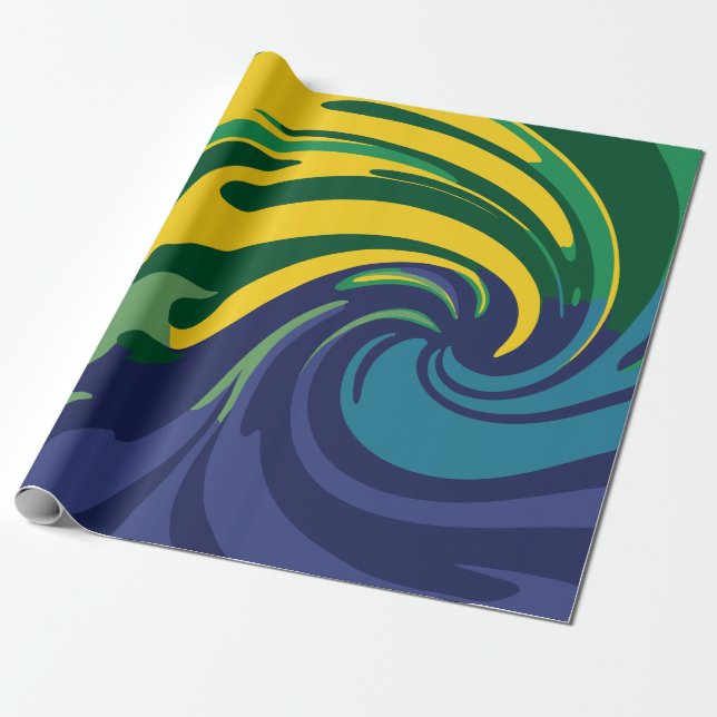 Papel De Presente Roda vibrante de verde, amarelo e azul (Desenrolado)