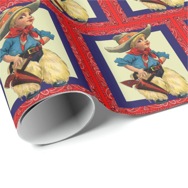 Papel De Presente Rodeio Ocidental Vintage Cowboy Kid Wraps (Ponta do rolo)