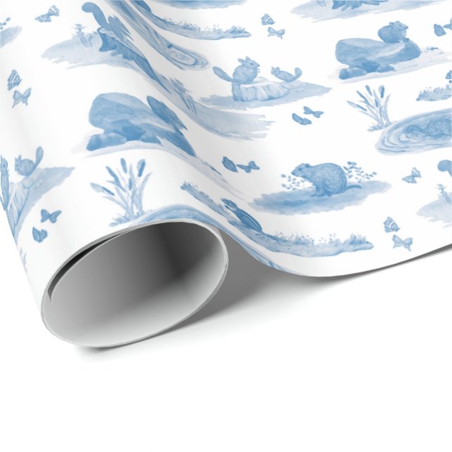 Papel De Presente Rodent Toile Wrapping Paper (Slate Blue)  (Ponta do rolo)