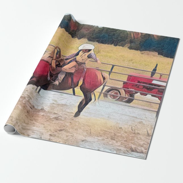 Papel De Presente Rodeo Ocidental - Arte Anel Cavalo (Desenrolado)