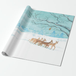 Papel De Presente Roe Deer na floresta de inverno coberta de neve