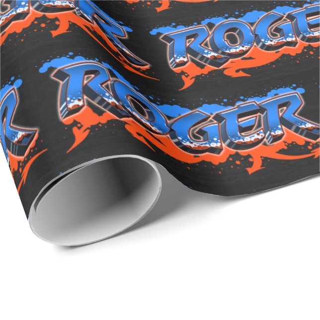 Papel De Presente Roger Vorname Name Graffiti blue orange (Ponta do rolo)