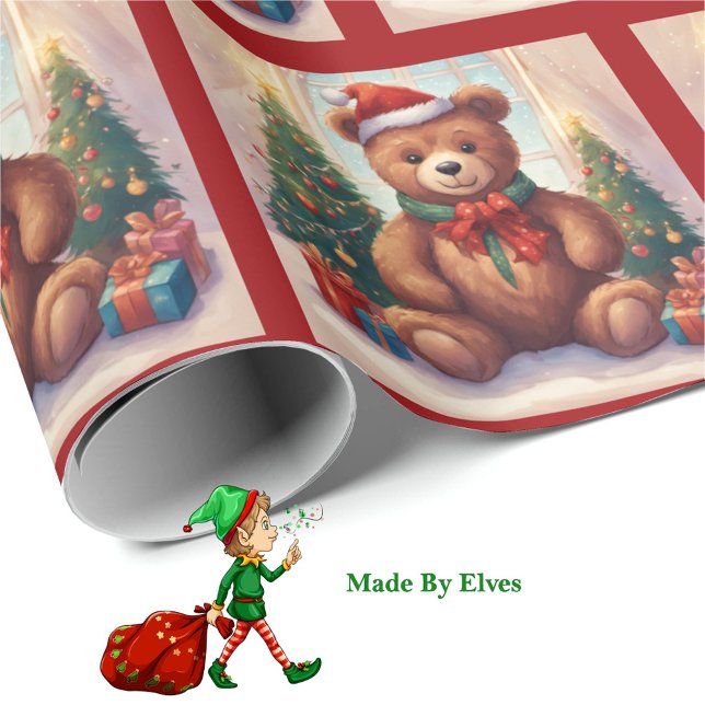 Papel De Presente Rolha de Árvore de Natal do Urso de Teddy Bonito (Criador carregado)
