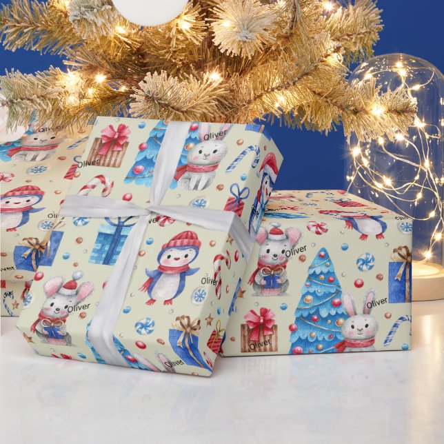 Papel De Presente Roll, Nome Animais Feriados Padrão de Branca Verme (Feriados)