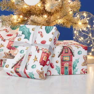 Papel De Presente Roll, nome em casas de doces mágicos, doce padrão