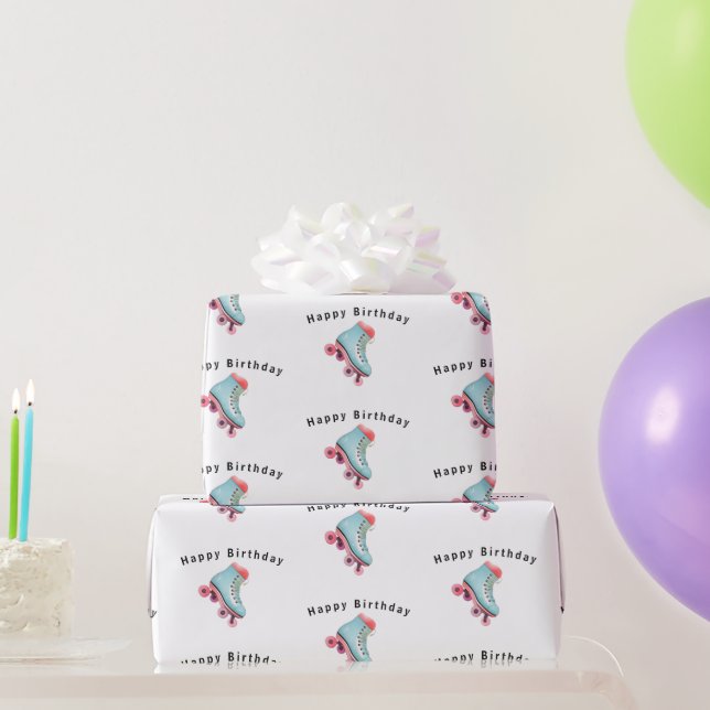 Papel De Presente Roller Skates Feliz Aniversário (Presentes para festas)