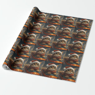 Papel De Presente Rolo Compressor de Gato Bengaliano Natal