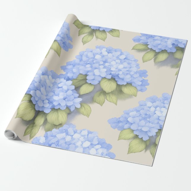 Papel De Presente Rolo de Embrulho Floral de Hortênsia Azul – Boutiq (Desenrolado)