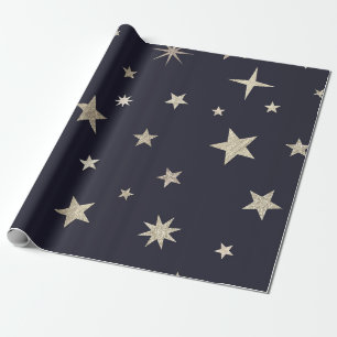Papel De Presente Rolo de Estrela Preta Dourada Festiva Moderna