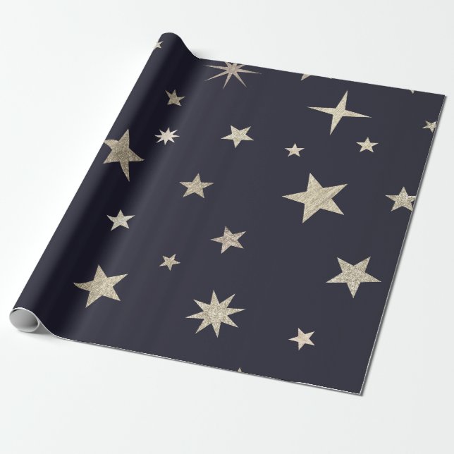 Papel De Presente Rolo de Estrela Preta Dourada Festiva Moderna  (Desenrolado)