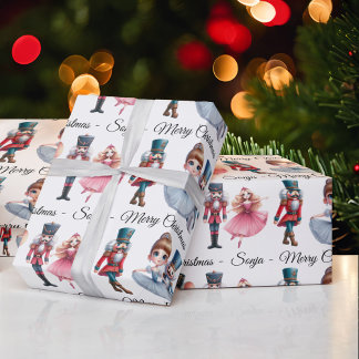 Papel De Presente Rolo de Natal com Nome do Quebra-Nozes Bailarina d