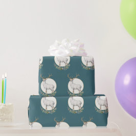 Papel de Presente Rolo de Veado Verde Turquesa da