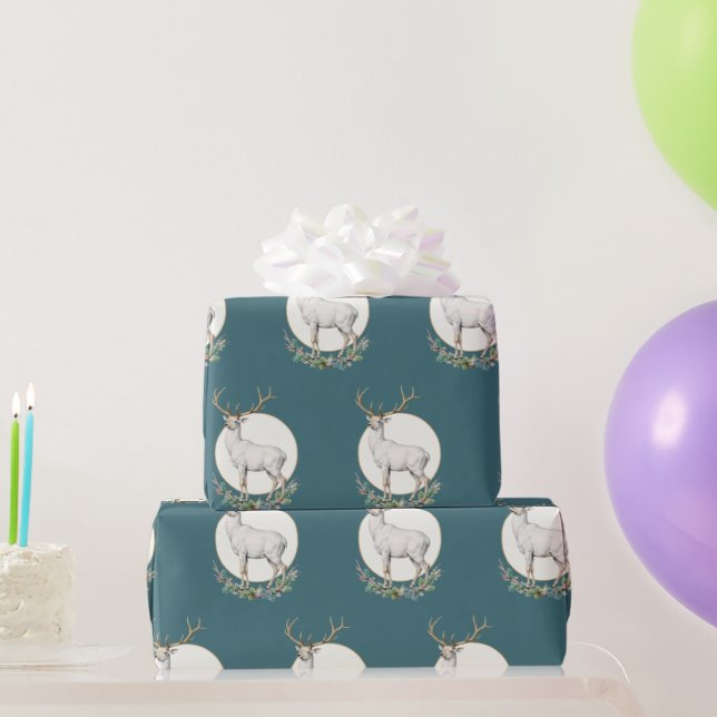 Papel de Presente Rolo de Veado Verde Turquesa da  (Presentes para festas)