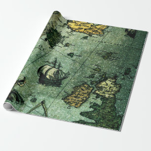 Papel De Presente Rolo do papel de envolvimento do mapa do mar
