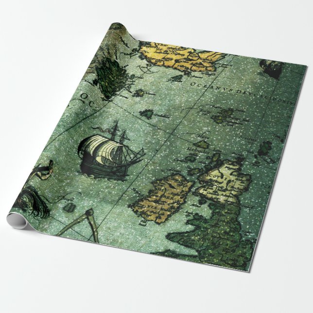 Papel De Presente Rolo do papel de envolvimento do mapa do mar (Desenrolado)