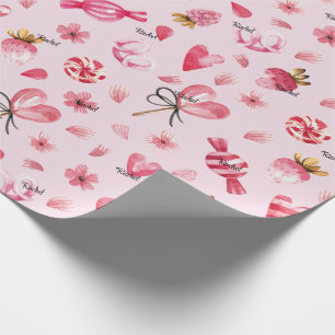 Papel De Presente Rolo, Nome, Doces & Corações 29in por 6ft de Dia d