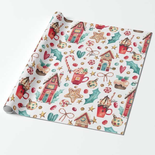 Papel De Presente Rolo, Nome em Casas de Doces Mágicas, Padrão de Do (Desenrolado)