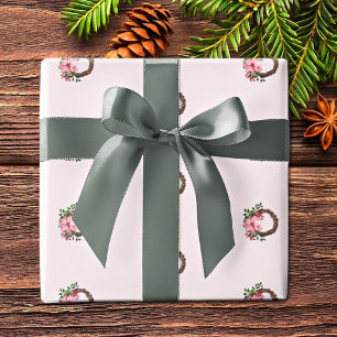 Papel De Presente Rolo, Padrão de Grinalda de Poinsettia Rosa em Aqu